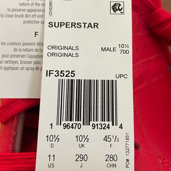 Adidas Superstar Triple Red Scarlet Men Size 11 Shell Toe Classic Sneaker IF3525 - Picture 10 of 10